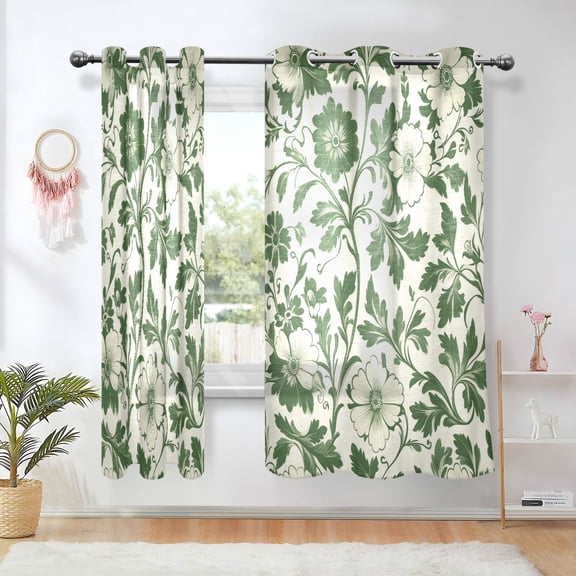 Yayeee Window Curtains Light Filtering 63"x42" Grommet Panel Pair Home Living Room Decor, Green Floral