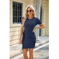 thumbnail image 5 of Summer Round Neck Short-sleeved Strappy Hip-covering Knitted Dress For Women, 5 of 9
