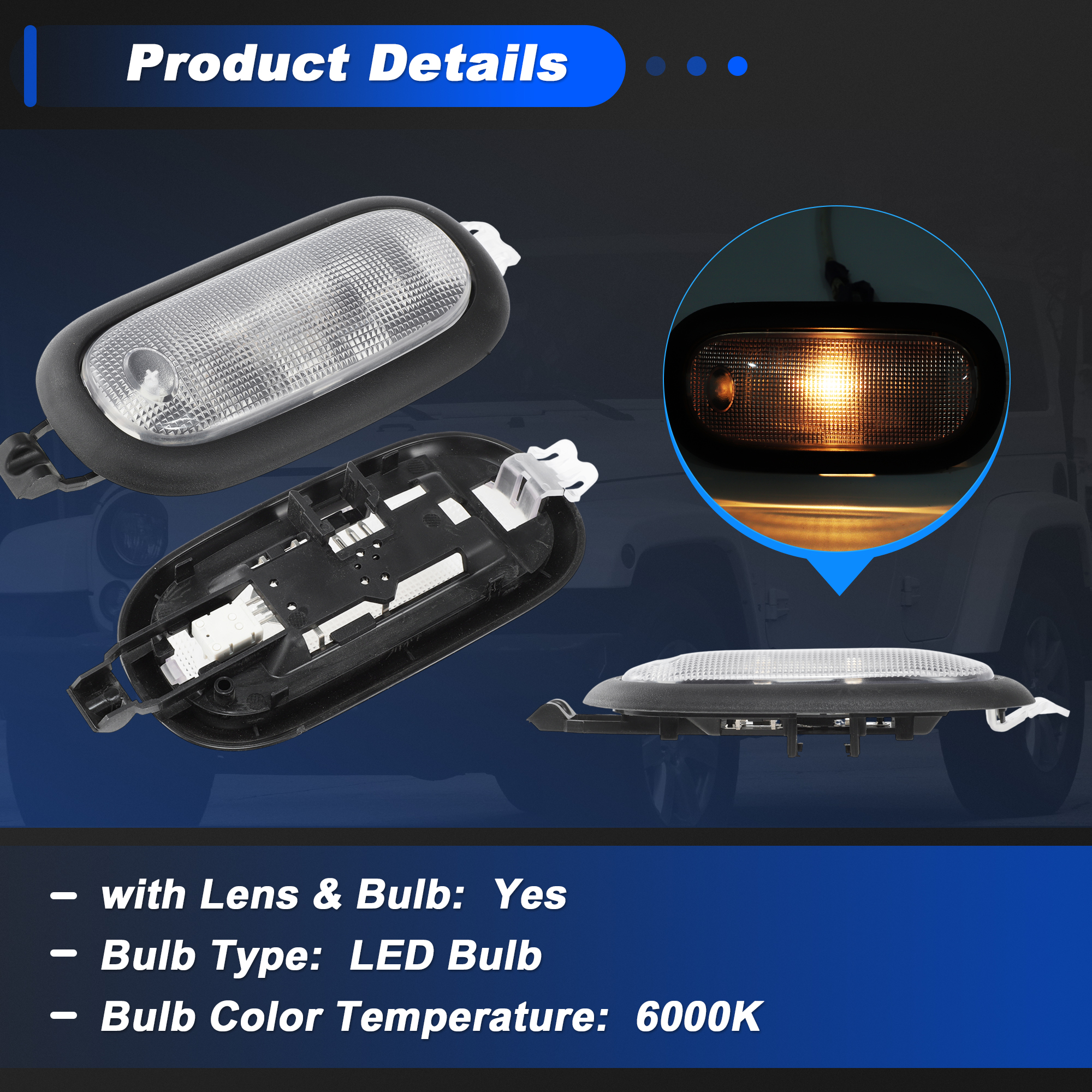 Unique Bargains Durable Dome Light Assembly LED for Jeep Wrangler JK JKU 2011-2018 1 Pc
