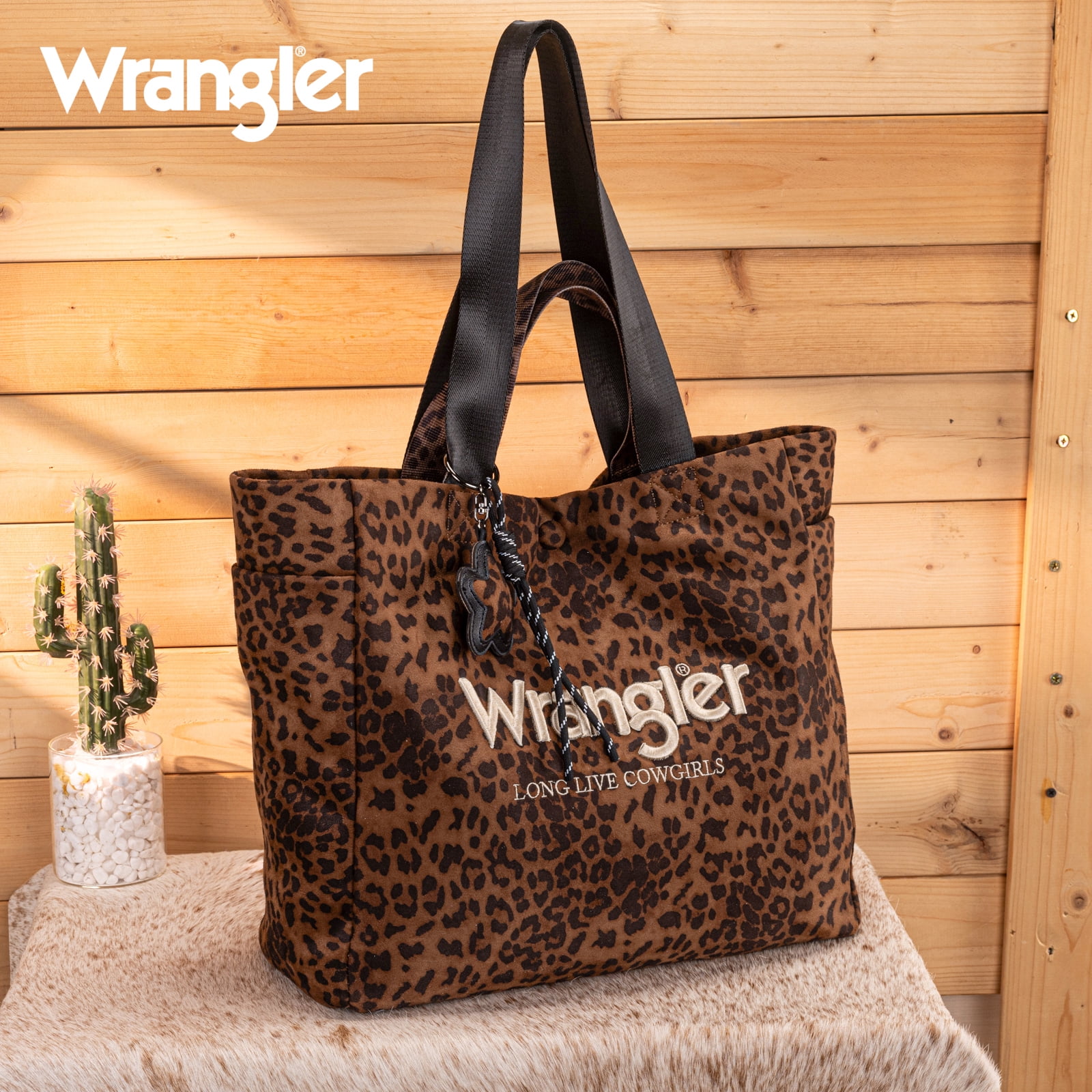 Wrangler Large Tote Bag for Women Designer Leopard Print Purse for Travel Work Gym, Brown