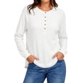 thumbnail image 3 of SPROUTOP Blouses for Women Waffle Knit Long Sleeve Shirts Casual Button Up Henley V Neck Tunic Tops Basic Tees, 3 of 10