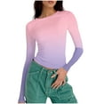 thumbnail image 6 of Gradient Long Sleeve Tops for Women Slim Fit Stretchy Crewneck Tee Fall Winter Ombre Fitted Basic Shirt, 6 of 7