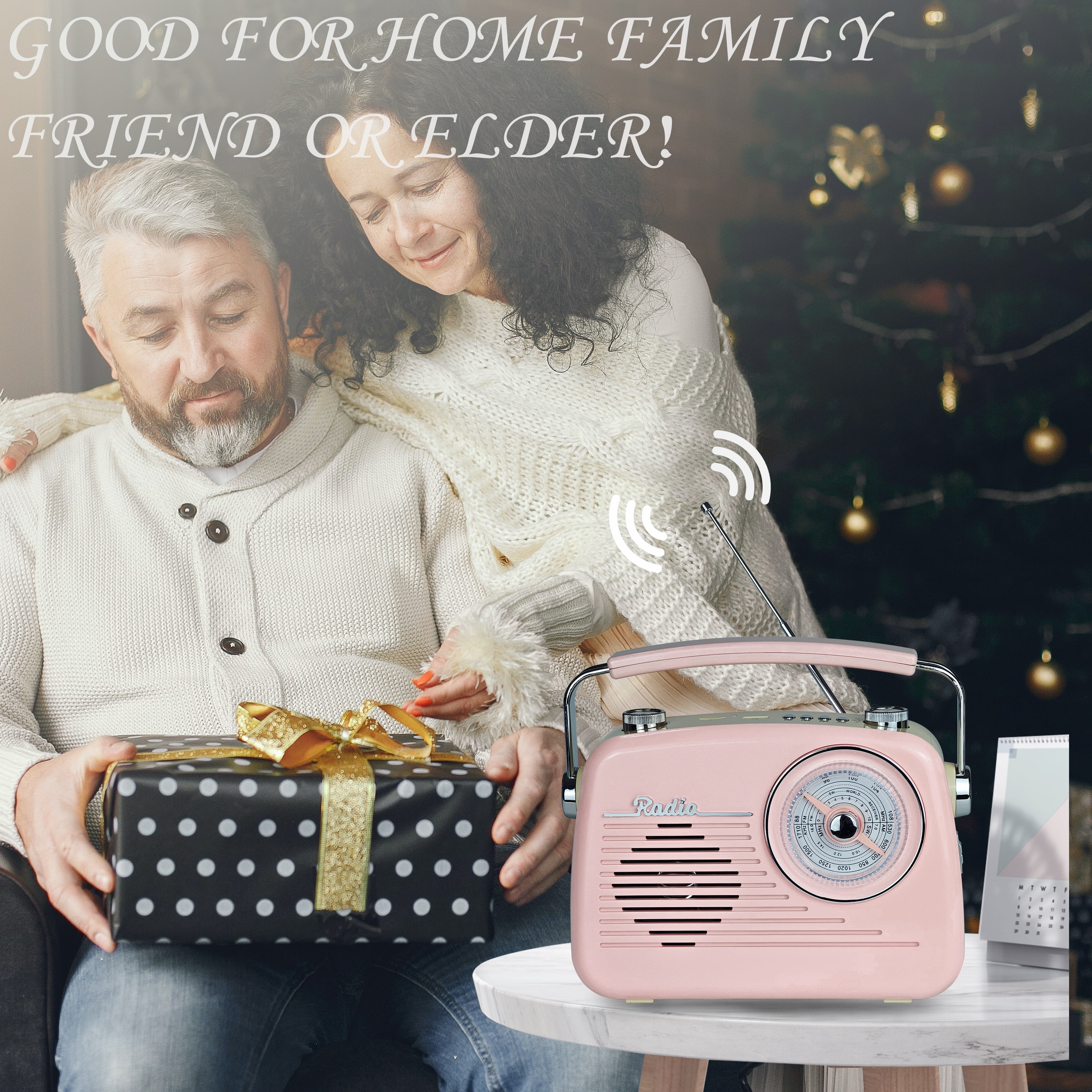 Portable Radio AM FM Shortwave Vintage Radio, Great Reception Receiver Bluetooth Speaker Plug in Wall, Support USB Drive/TF Card, Good Sound for Family or Friend for Home/Outdoors/Kitchen (Pink)