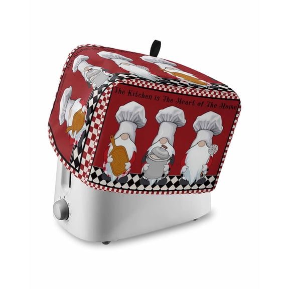 Red Chef Gnomes Toaster Cover 4 Slice, Farmhouse Red White Plaid Dustproof Bread Machine Oven Cover with Storage Pockets, Fits Most Kitchen Toasters Protector