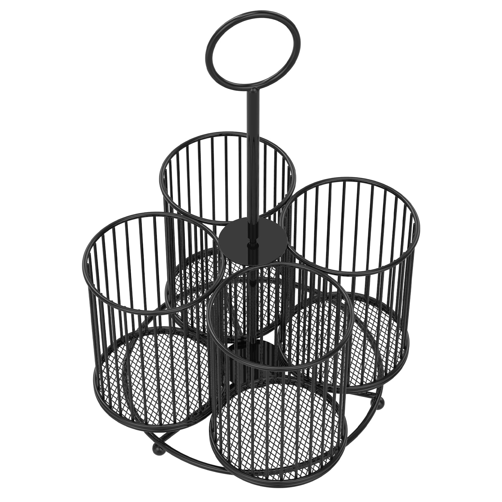 Vensio Black 360 Rotating Utensil Caddy 4 Compartment Metal Mesh Cutlery Storage Organizer Holder for Kitchen Countertop