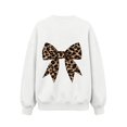 thumbnail image 4 of Fall Hoodless Sweatshirts for Girl Loose Leopard Bow Printed Long Sleeve Crew Neck Solid Color Fashion Casual Pullover Tops White 01 7-8 Years, 4 of 7
