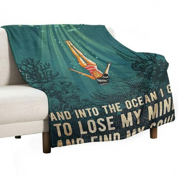Vintage Poster Swimming And Into The Ocean I Go To Lose My Mind Luxury Flannel Blanket - Super Soft Anti-Static Plush Warm Blanket for Sofa Bed - Extra Large Cozy Blanket for Men and Women, Home Deco