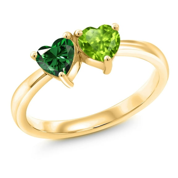Gem Stone King 18K Yellow Gold Plated Silver Green Simulated Emerald and Green Peridot Ring for Women | 1.00 Cttw | Wedding Engagement Anniversary Promise Ring | Size 7