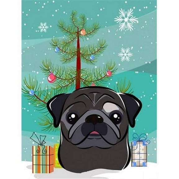 Caroline's Treasures BB1635CHF Christmas Tree and Black Pug Flag Canvas House Size , Large, multicolor