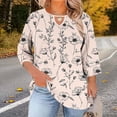thumbnail image 2 of T-Shirt à Col Rond pour Femme Grande Taille, Découpes à l'Avant Manches Raglan Trois-Quarts, Blouse Décontractée Coupe Ample avec Imprimé Unique, Haut Respirant pour l'Été, Tenue Quotidienne, 2 of 6