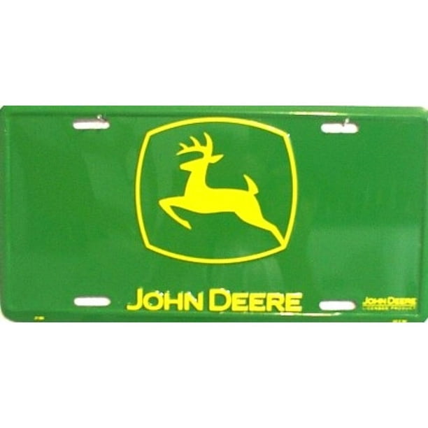 Logo Jaune John Deere sur la Plaque d'Immatriculation en Métal Vert