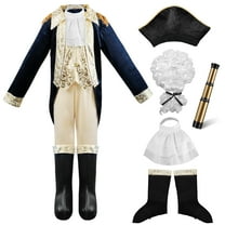 Kids George Washington Costume With Wig and Hat Accessories, Boys Children Hamilton American Colonial Day Outfit