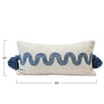 thumbnail image 2 of Creative Co-Op Cotton Lumbar Pillow with Embroidered Curved Pattern and Tassels, Cream and Blue, 2 of 8