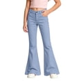 thumbnail image 2 of Girls Comfortable Flare Leg Pants Soft Elastic Waist Wide Leg Easy Care Girls Pants Casual Daily Wear,Light Blue,160, 2 of 4