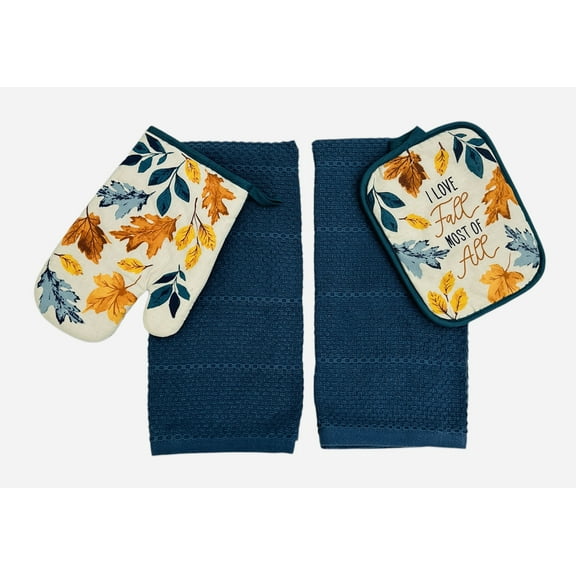 Serafina Home 4-Piece Traditional, Contemporary, Country Rustic Autumn, Fall, Thanksgiving Kitchen Linen Set