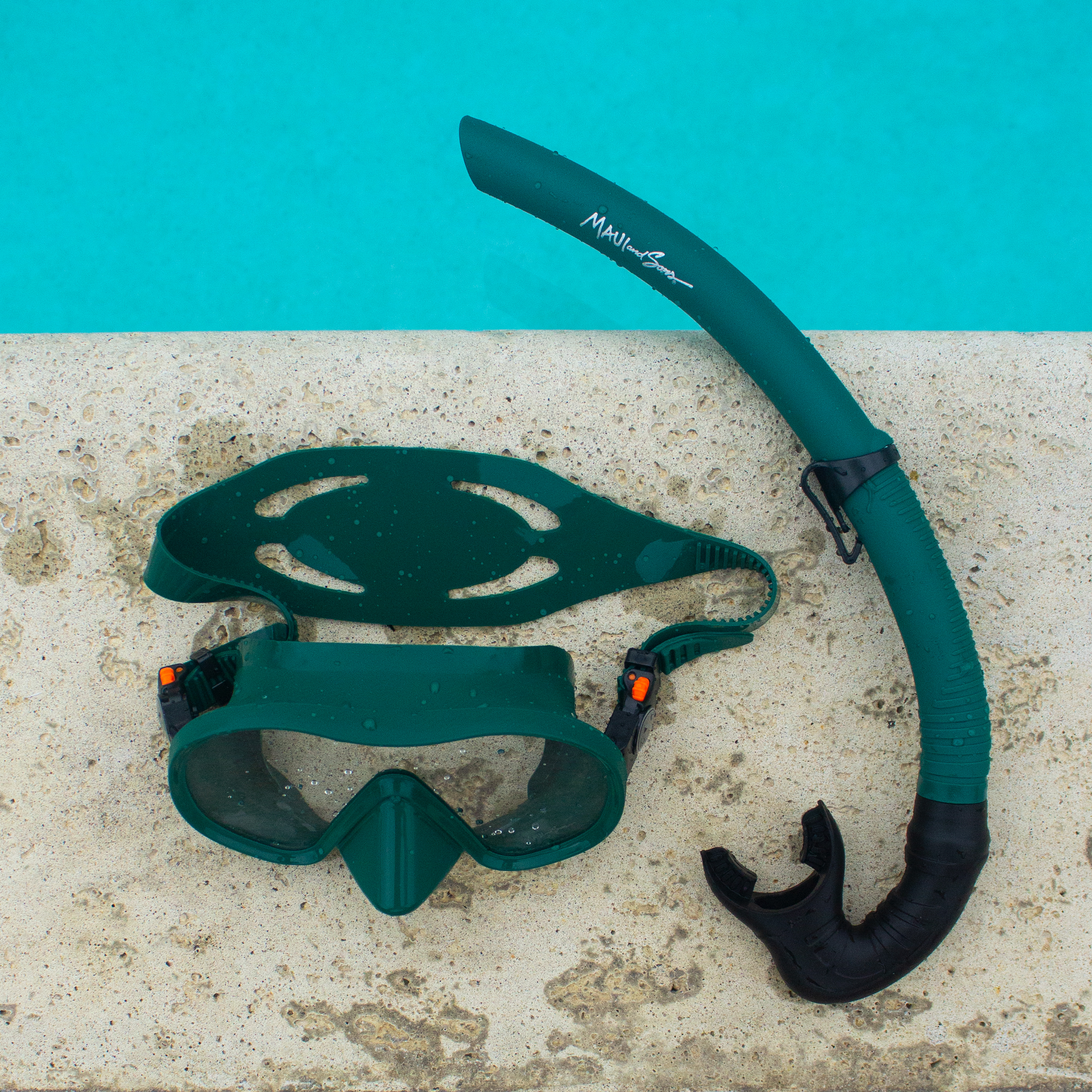 Maui and Sons High-End Silicone Pro Diving Kit w/Snorkel Mask Adult One Size Fits All Green