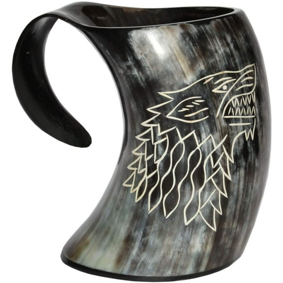 5MoonSun5's - Game of thrones stark house viking drinking horn mug wolf carved tankard Drink Mead & Beer Like Game of Thrones With This Large Ale Stein - A Perfect Present For Real Men