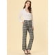 thumbnail image 3 of INSPIRE CHIC Pantalones a cuadros casuales para mujer, bolsillos, pierna recta, trabajo, oficina, pantalones Negro beige S, 3 of 5