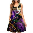 thumbnail image 2 of Women Dresses Xqxayjr Women's Mardi Gras Sundresses with Pockets Knee Length Flowy Swing Summer Casual Cute Graduation Dress Sleeveless Carnival Parade Party Midi Tank Spring Dresses, 2 of 5