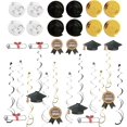 thumbnail image 3 of Decoraciones de graduación, pancartas de felicitaciones en negro y dorado, pompones de papel de seda, decoraciones colgantes, remolinos, pancarta triangular, guirnaldas de globos   JM, 3 of 5
