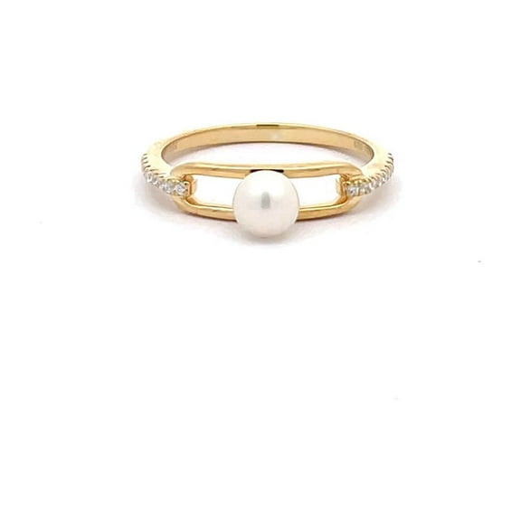 ARAIYA FINE JEWELRY 10K Yellow Gold Round Diamond and Pearl Ring (1/10 cttw, I2-I3 Clarity, I-J Color) Size 10