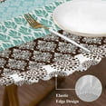 thumbnail image 4 of Boho Geometric Table Cloth, Round Fitted Tablecloths with Elastic Edge, Turquoise Green Brown Tribal Stripes Wipeable Waterproof Table Cover for Kitchen Wedding 45-54 Inches, 4 of 4