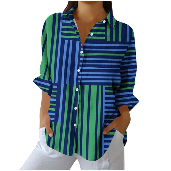 Ruimatai Women's Casual Loose Fit Long Sleeve Shirt Lapel Button Down Printed Blouse Comfortable Fashion Top for Home Daily Wear
