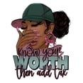 thumbnail image 2 of Women's Cotton T-Shirt - "Know Your Worth Then Add Tax" Empowering Graphic Tee with Stylish Woman & Fashion Glasses Design, Breathable Round Neck Short Sleeve, 2 of 7