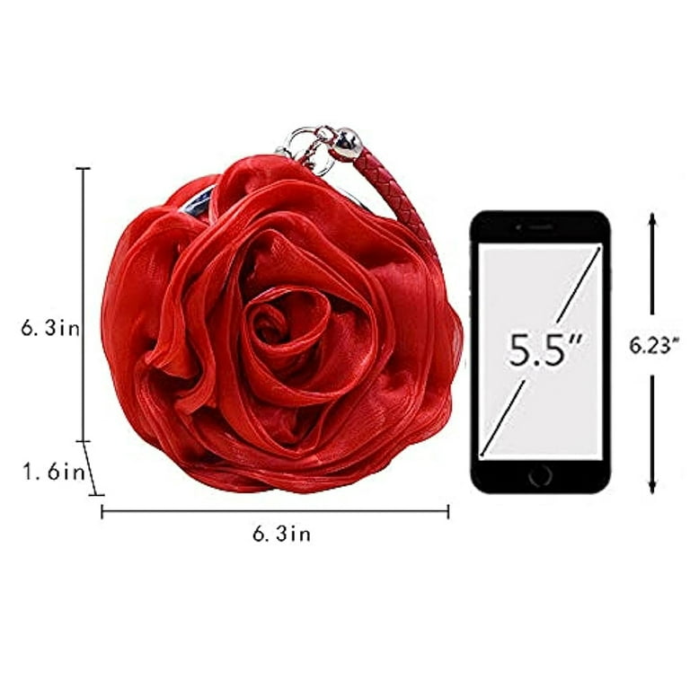 Women Rose Shaped Clutch Soft Satin Handbag Rosa Flower Wedding