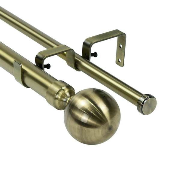 Urbanest Steel Ball Manhattan 1" 5/8" Double Drapery Curtain Window Rod Set - 28" to 48", Antique Brass
