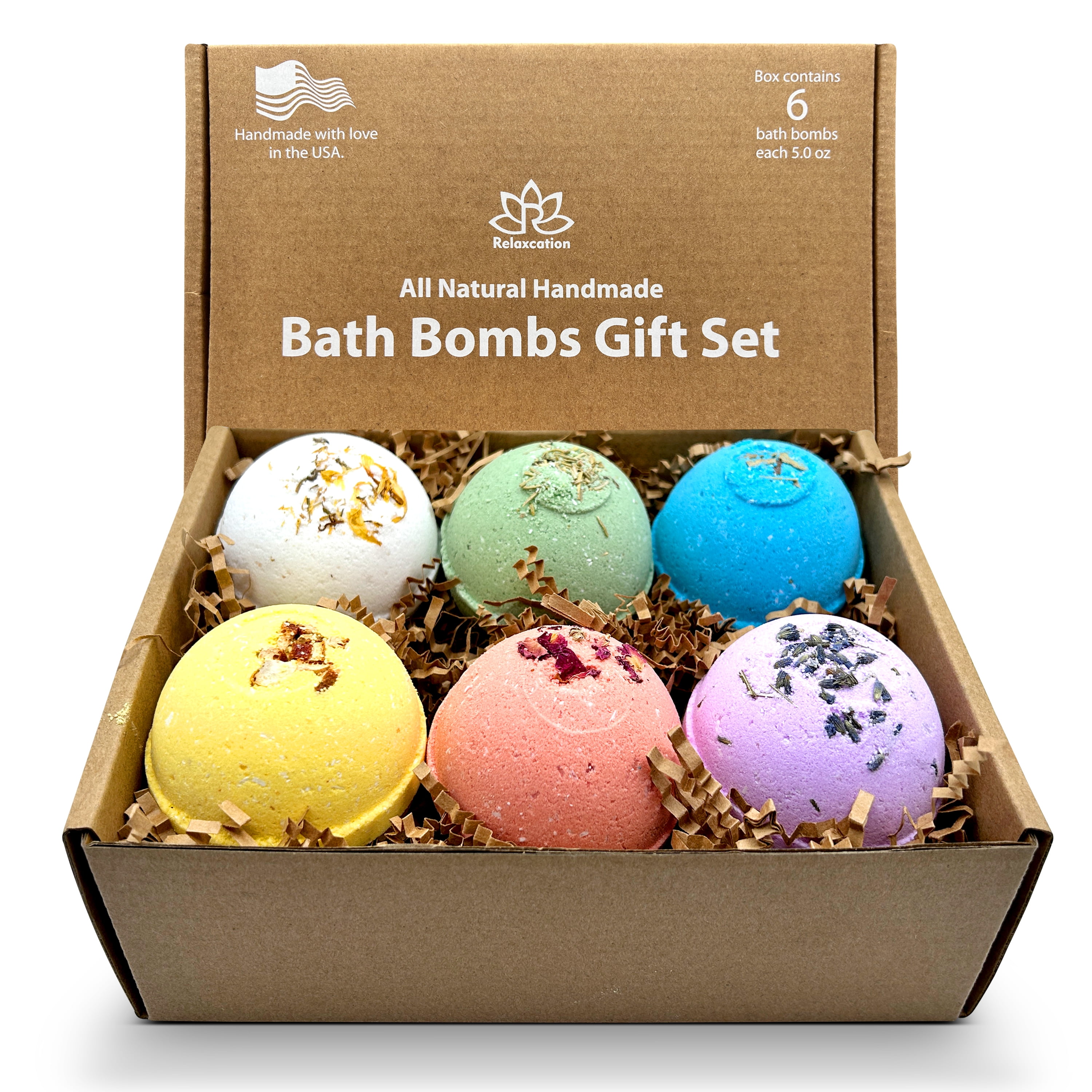 Organic All Natural Bath Bombs for Women Men with Dead Sea and Epsom Salts Handmade in USA Safe by Relaxcation 6 Set