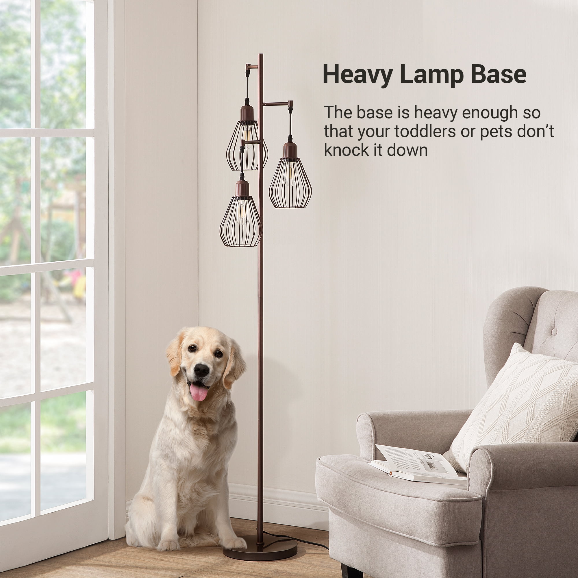 EDISHINE 3-Light 65.5" Tree Floor Lamp with bulbs included，Perfect for Living Room, Bedroom, Office, Dining Room Decor - Bronze