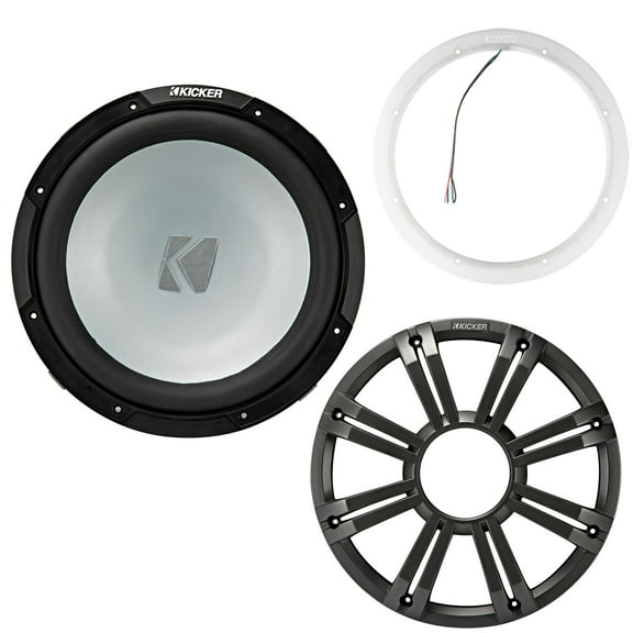 Kicker 45KM122 12 Inch Marine Subwoofer 2 Ohm Charcoal Grill with 47KLSR12 Led Lighted Speaker Ring