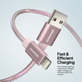 thumbnail image 3 of Powertek MFi Certified USB-A to Lightning Metallic Shine Pastel Charging Cable, 6 ft, Pink, 3 of 6