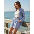 thumbnail image 2 of Women's Striped 3 Piece Outfits Shirt Camisole Shorts Set, Fashion Casual Matching Set, Relaxed Commute Outfit Women, 2 of 9