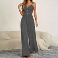 thumbnail image 2 of Vynhevius Women's V Neck Jumpsuit Adjustable Spaghetti Strap Button Detail Elastic Waist Wide Leg Casual One Piece, 2 of 6