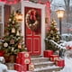 thumbnail image 5 of Funda de puerta de Navidad 35x71 pulgadas | Cortina de puerta navideña de poliéster multicolor y spandex | Patrón festivo de pajarita | Decoración de paredes y puertas | Decoración para fiestas, 5 of 6