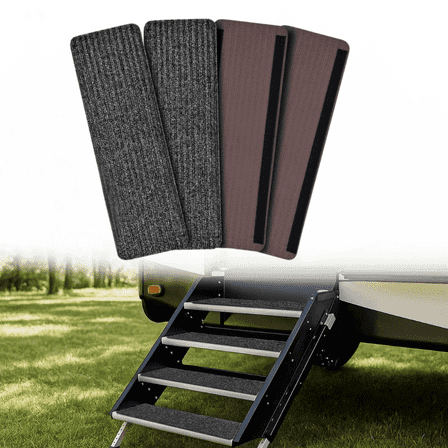 Nilight RV Step Covers 4 Pack, Camper Step Rugs with Hook and Loop, Fits Powered & Manual RV Stairs, Gray, for Camper, Trailer, and Motorhome Use