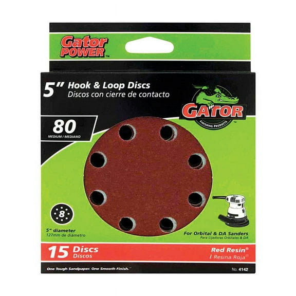Gator 4142 80 Grit Aluminum Oxide 8-Hole Hook & Loop Sanding Disc 5 Dia. in.