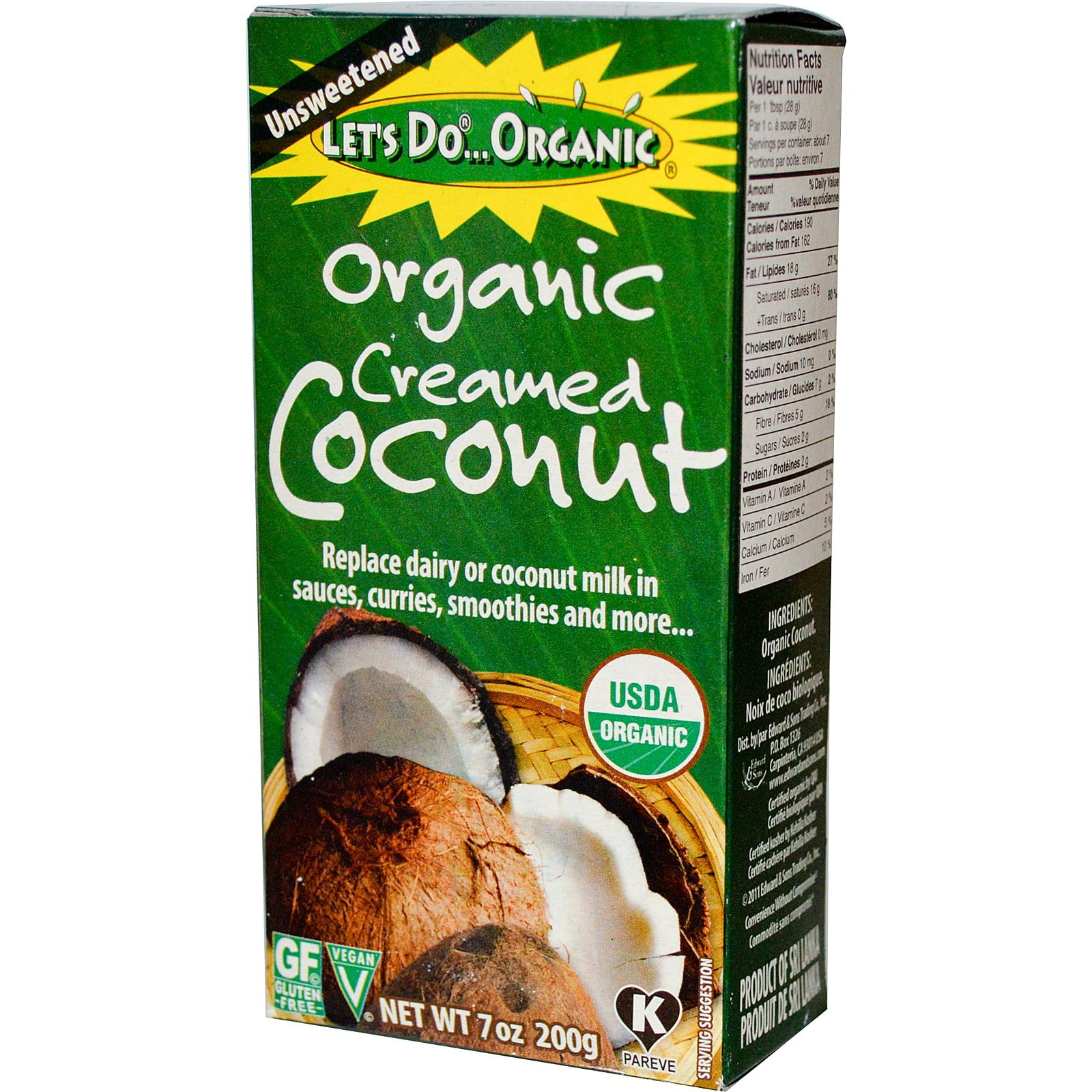 Edward Sons Let s Do Organic Organic Creamed Coconut Unsweetened 7 Oz