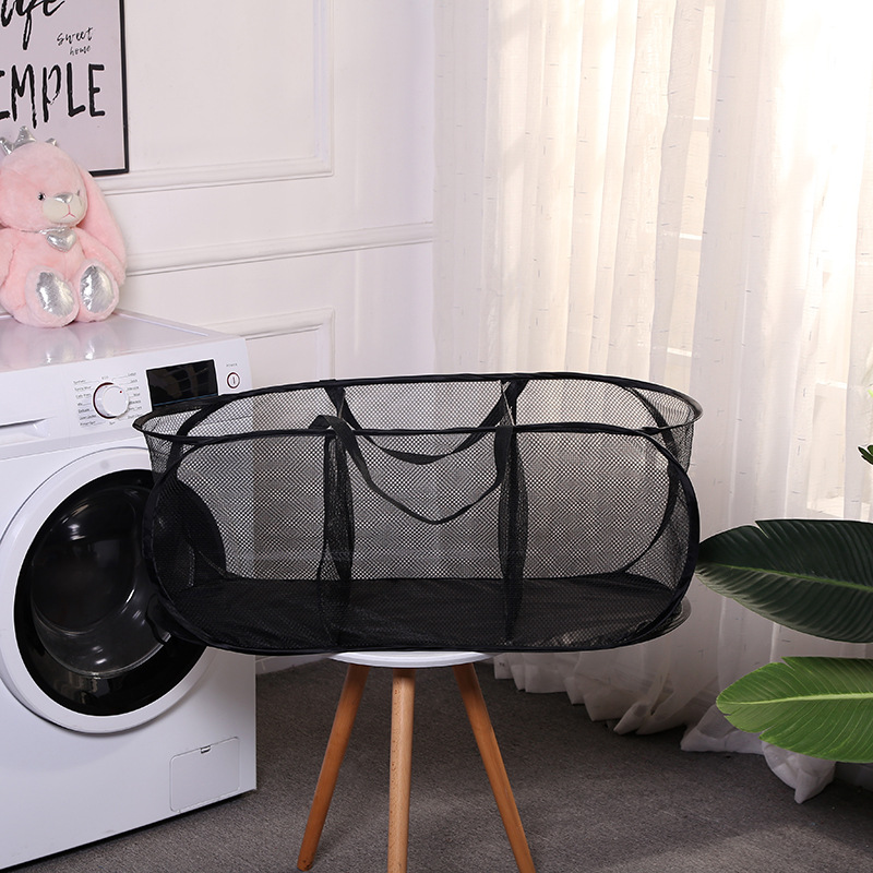 3 Compartment Foldable Mesh Popup Laundry Basket, Reinforced Handle
