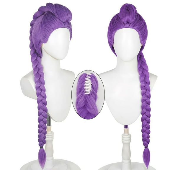 Women Purple Long Wig with Braided 35 Inches for Cosplay Costume Wig Clip Halloween Party