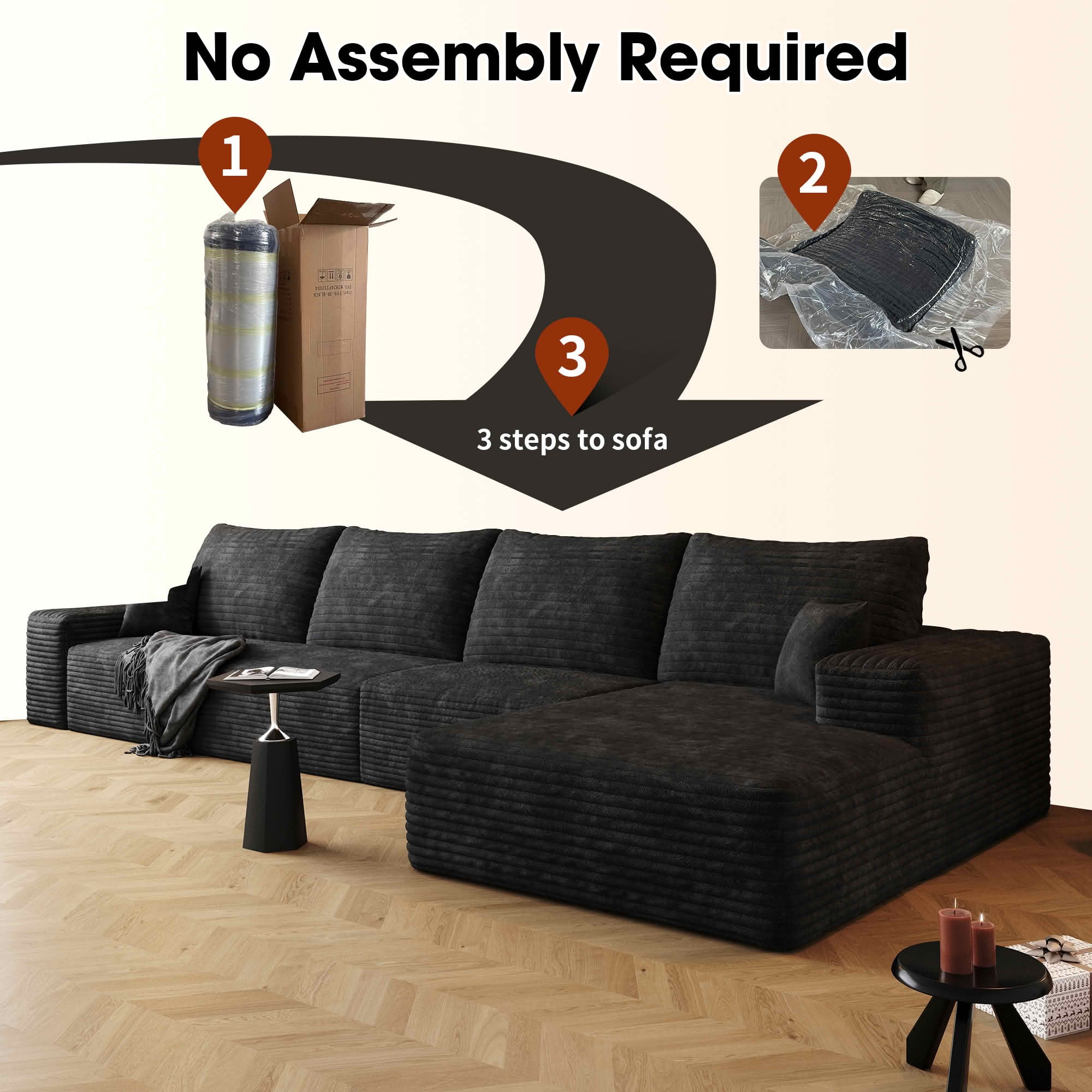 MAYEERTY 135 Inch L‑Shaped Cloud Sectional Couch, Modern Modular Deep‑Seat Corner Sofa with Reversible Chaise, Plush Corduroy Upholstered Sofa, No‑Assembly Required for Living Room Bedroom Apartment