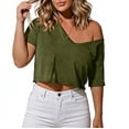thumbnail image 2 of GigrtiJin Short Sleeve T Shirts for Womens Summer Trendy Crop V Neck Tees Womens Loose Casual Solid Color Outdoor T Shirts, 2 of 6
