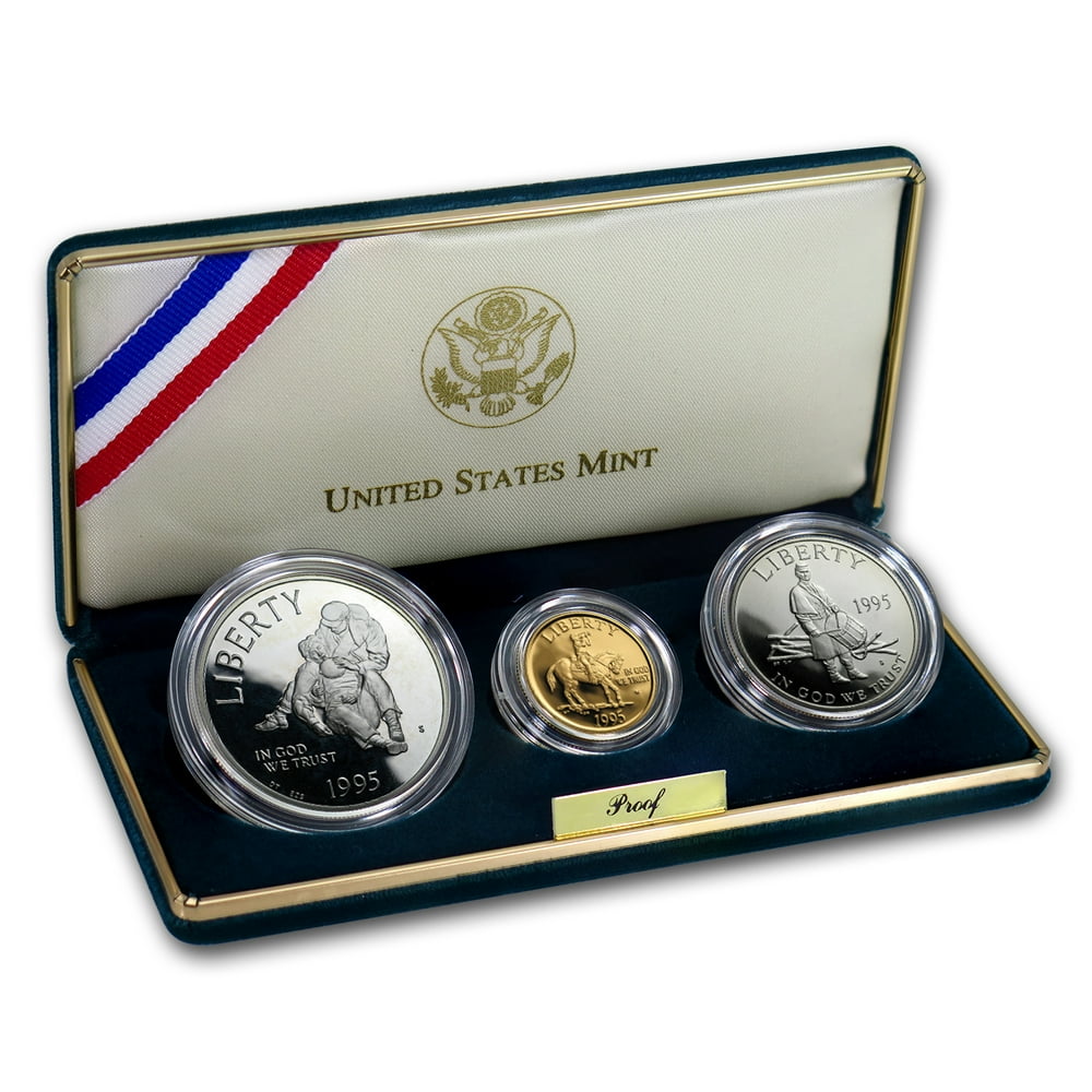 U.S. Mint 1995 3Coin Commem Civil War Proof Set (w/Box & COA
