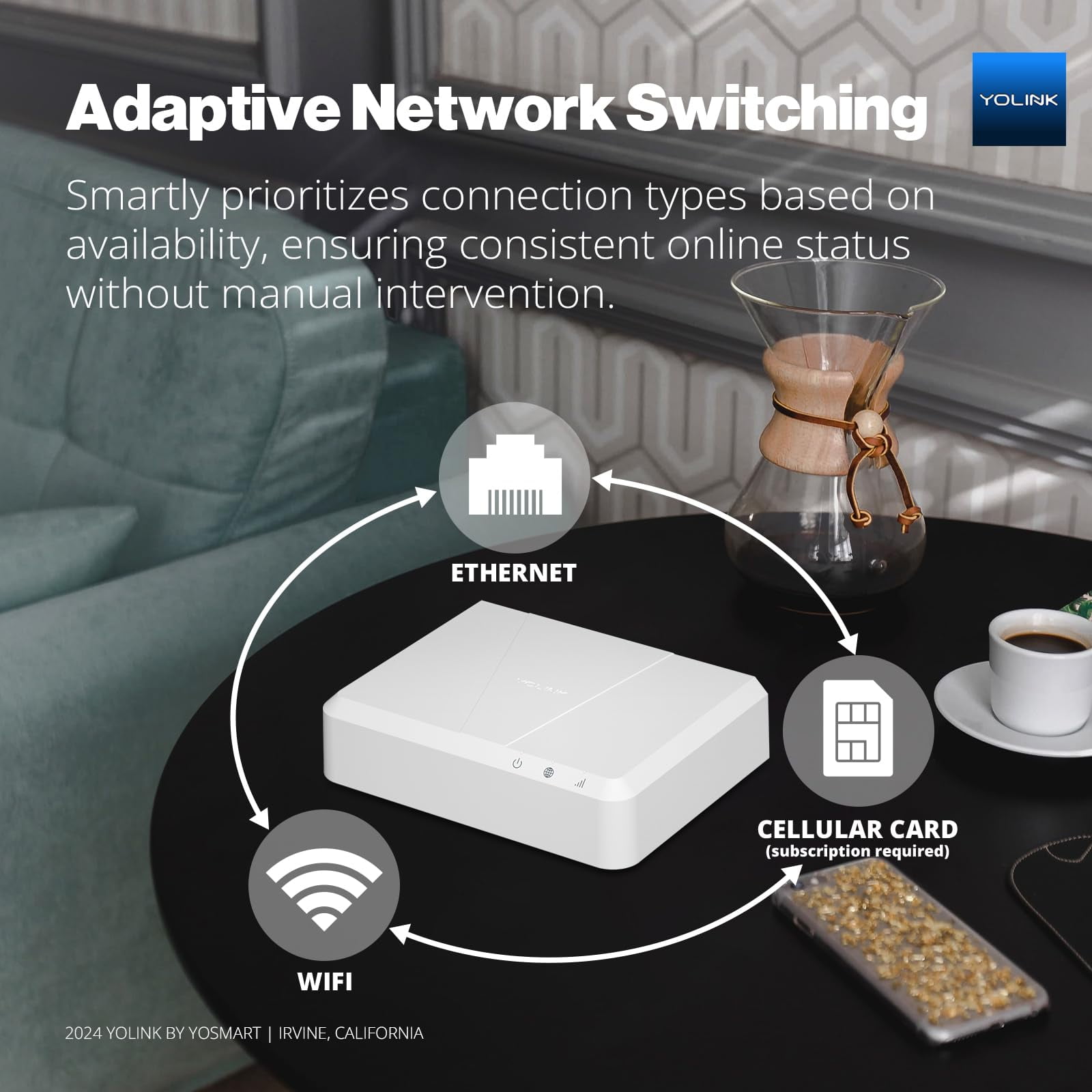 YoLink Hub 3 Smart Home Gateway: 4G LTE Cellular ($6.99 Monthly Fee), WiFi, Ethernet, Battery Backup Seamless Plug & Play Installation, Ideal for Remote & Urban Residences, 1/4 Mile Extended Range