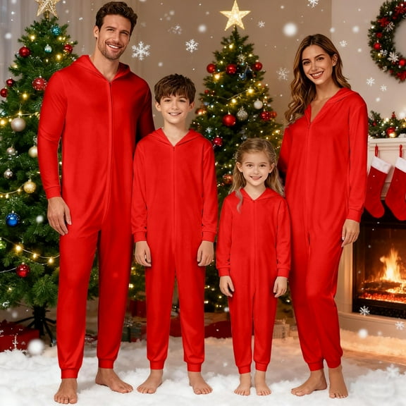 Christmas Matching Family Outfits Long Sleeve Zip up Holiday Nightwear Christmas Parent Child Set