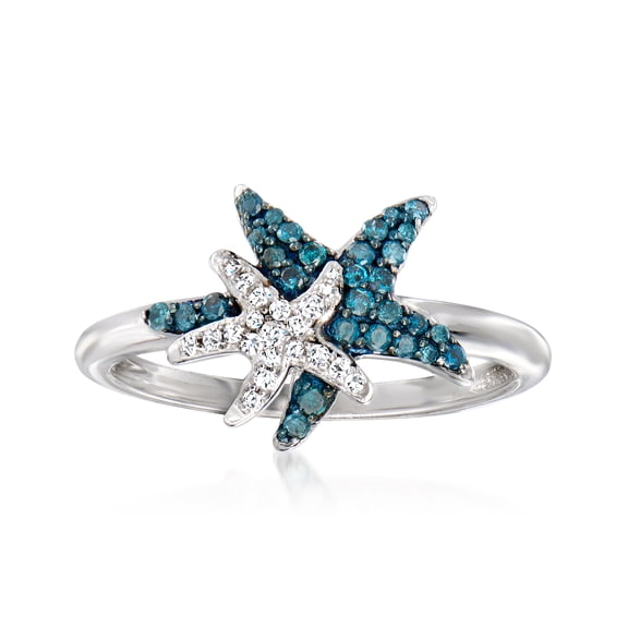 Ross-Simons 0.25 ct. t.w. Blue and White Diamond Starfish Ring in Sterling Silver, Women's, Adult