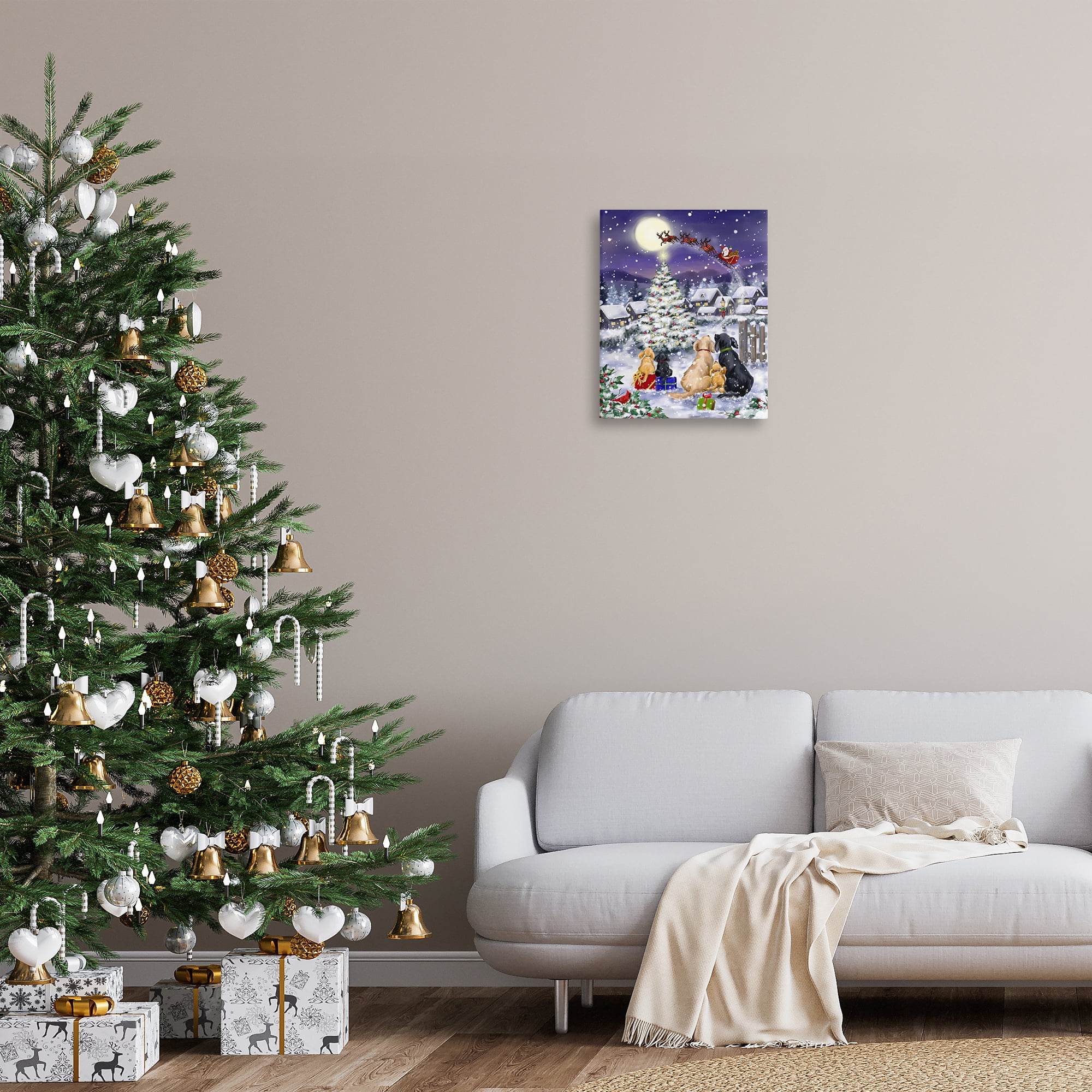 Stupell Industries Dogs Watching Sleigh Holiday Painting Gallery Wrapped Canvas Art Print Wall Art, 16 x 20