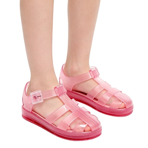 Xfvqtps Kids Girls Jelly Sandals Closed Toe Princess Flat Thick Sole Summer Beach Waterproof Fisherman Gladiator Sandals